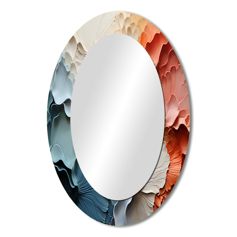 Grand miroir mural ovale sur métal beige et orange Custards Collage II, 36 po x 24 po