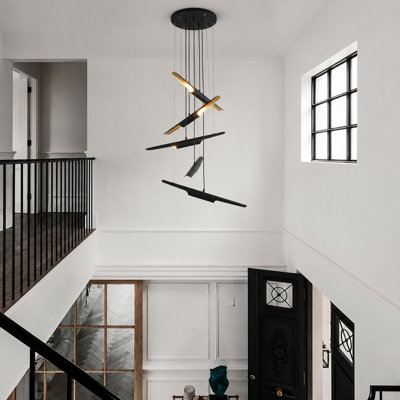 Lustre moderne 10 lumières à tringle noir