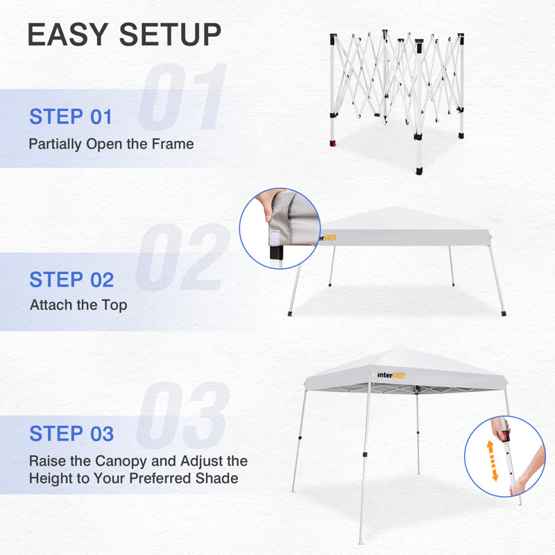 10 Ft White Steel Slant Leg Pop-Up Canopy Tent