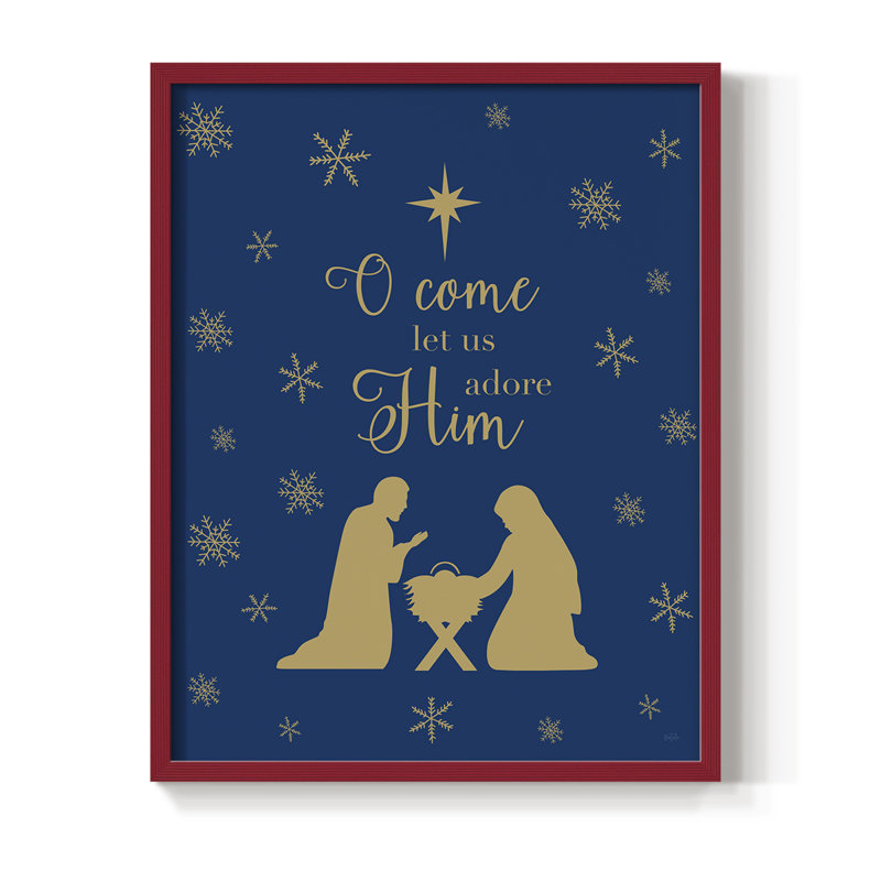 «Come Let Us Adore him», reproduction encadrée - bois massif, H 15 po x l 12 po, Rouge
