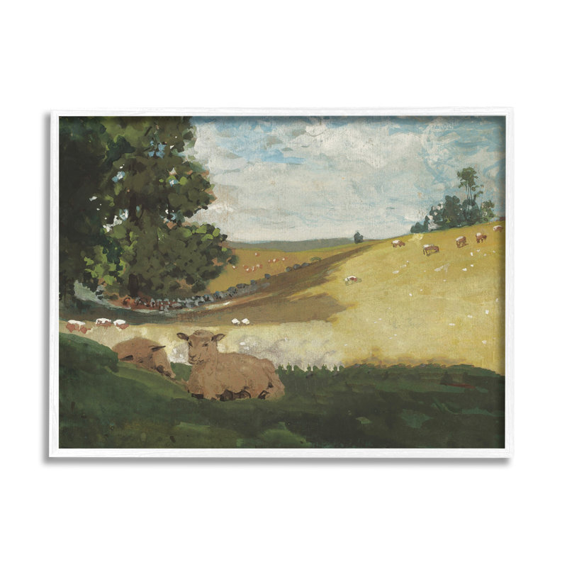 Warm Afternoon Landscape Print on Canvas with White Frame