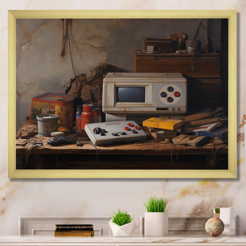 «Retro Video Game Retro Remembrance I», reproduction d'art sur toile, Cadre doré à une seule photo
