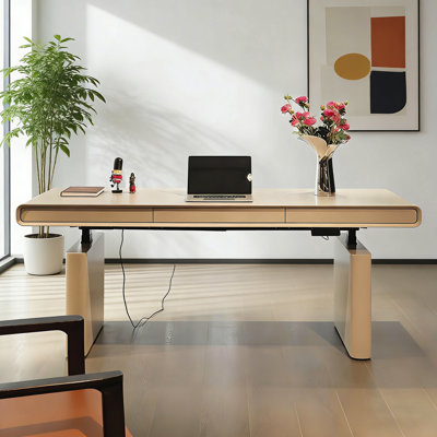 Bureau debout moderne et minimaliste crème moderne - style crème et poste de travail luxueux à double usage pour le salon et le bureau personnel