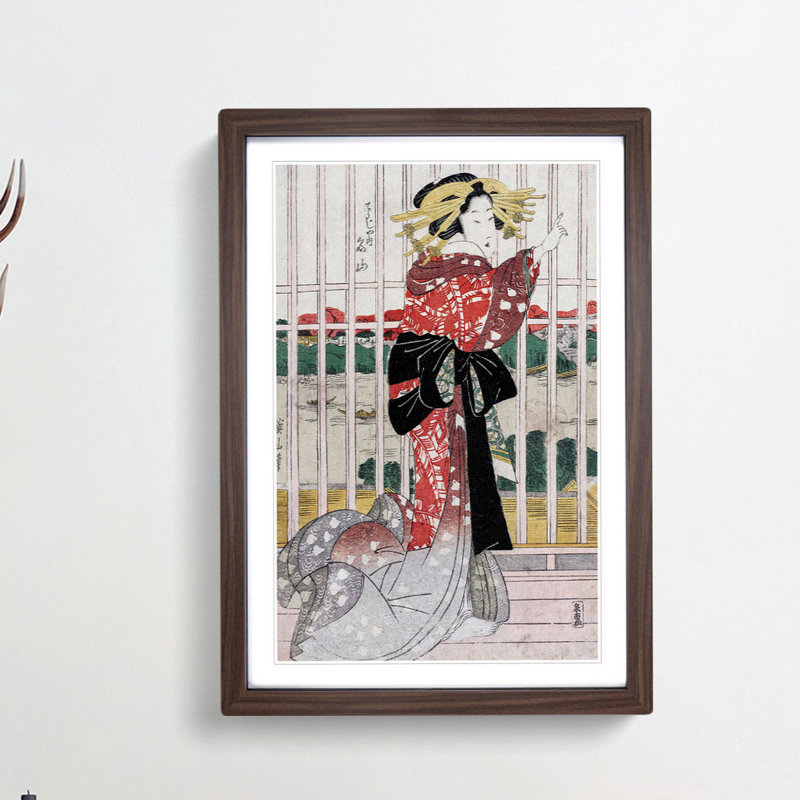 Overlooking the Sumida River by Kikukawa Eizan - Picture Frame Painting Print, Walnut Framed, 65cm H x 48cm W x 2cm D