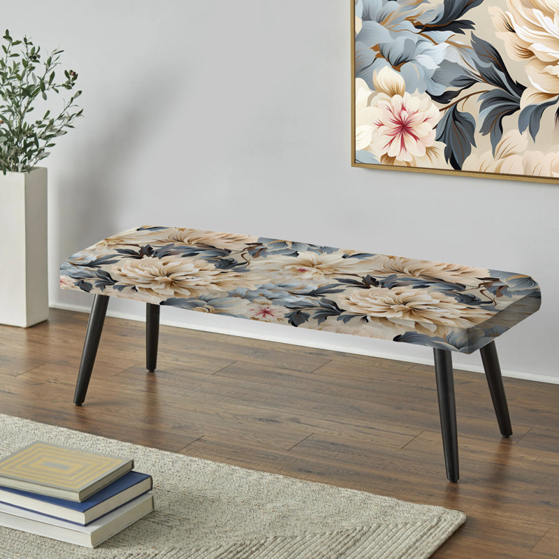 Banc rembourré floral noir Truong, Serenity à motif éthéré de style bohème I