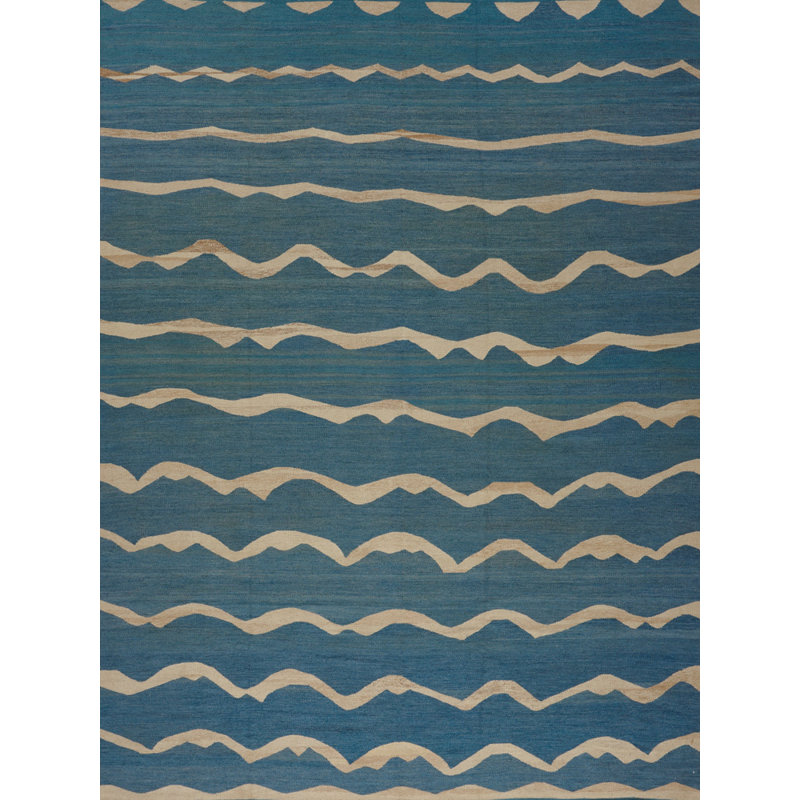 Tapis bleu handwoven à tissage plat