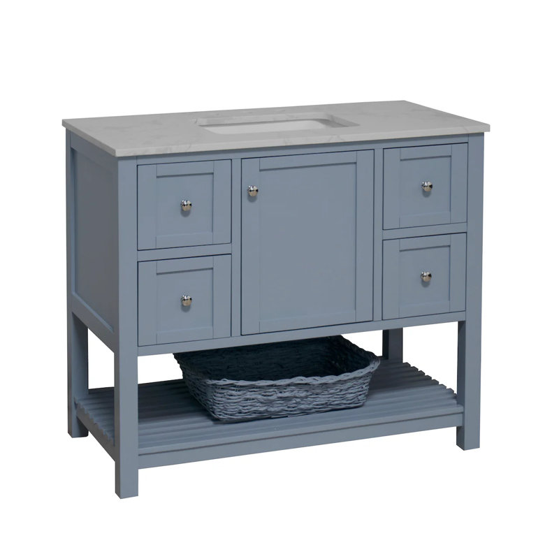 Ensemble de meuble-lavabo simple 42 po Binne, Bleu poudre, Carrara d'ingénierie