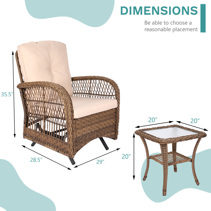 Vosburgh 2 - Person Patio Conversation Set with Cushions, Brown, Blush