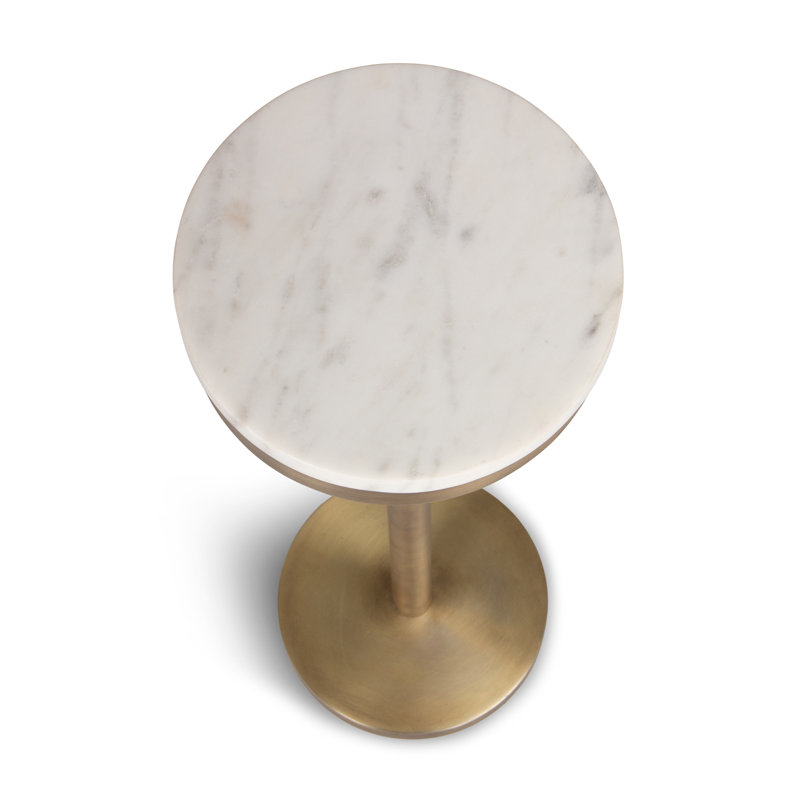 Isaac Shay Drink Table, Antique Brass, White Marble