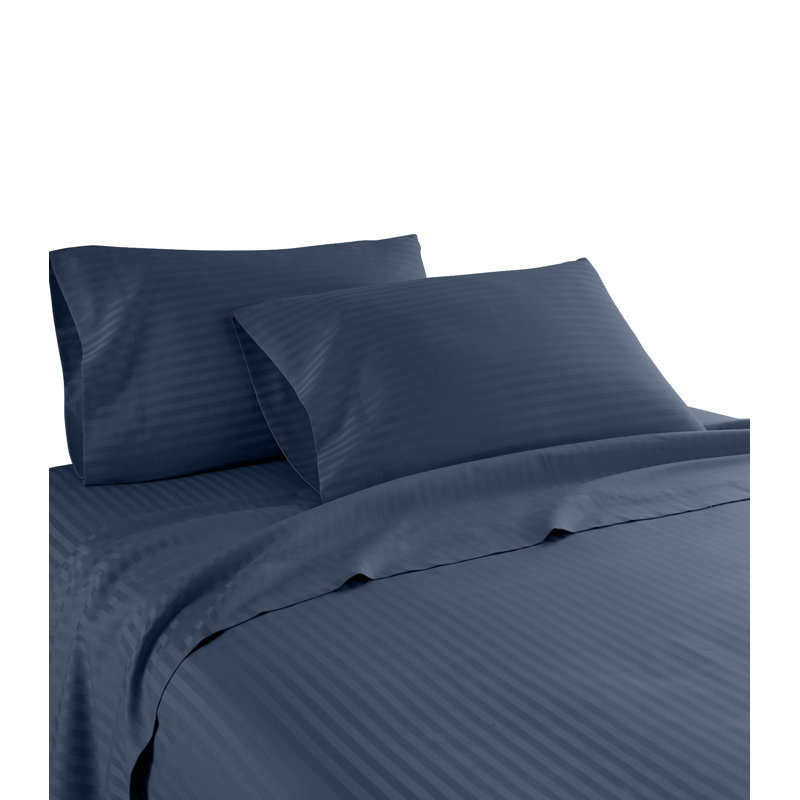 Egyptian Cotton Machine Woven Striped Sheet Set, Navy, California King