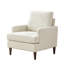 Off-white upholstered armchair with square arms and tapered dark wood legs