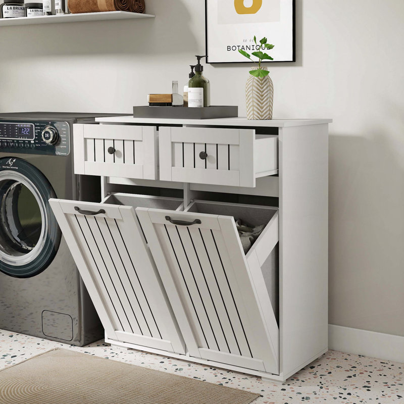 Laundry Cabinet with 2 Removable Laundry Baskets and 2 Drawers
