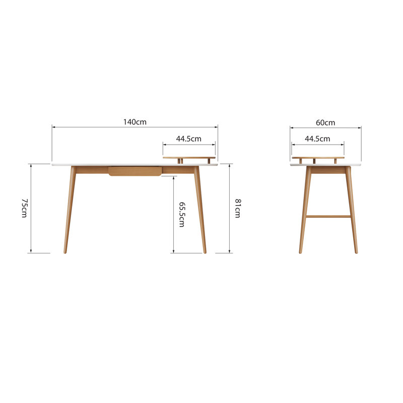 Doucoure Solid Wood Base Writing Desk, White, Natural Oak
