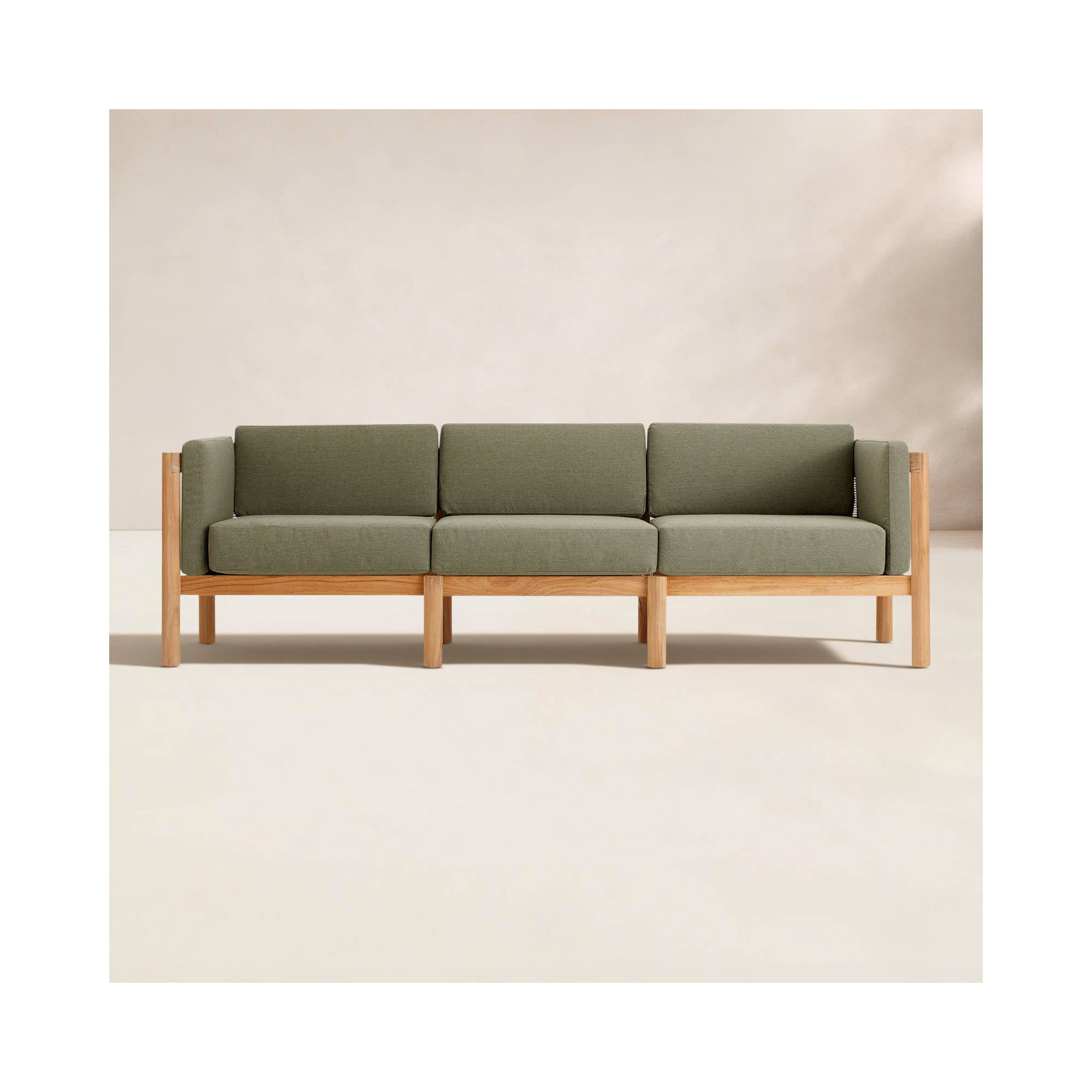 Haven 93'' Wide Rectangle Teak Patio Sofa with Sunbrella® Cushions, Sunbrella Leaf