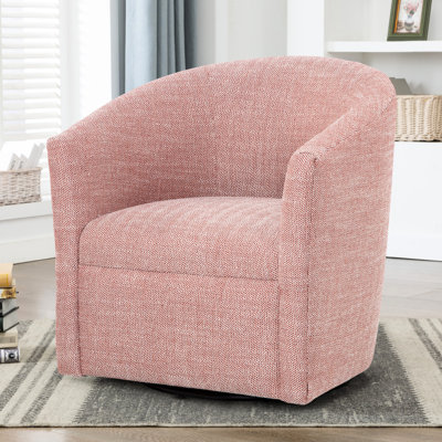 Fauteuil pivotant sans assemblage, base en bois massif rouge et contreplaqué, tissu à chevrons, coussin moelleux, compact, compact et compact