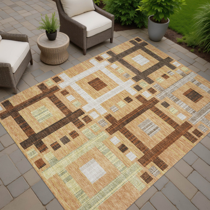 Machine Washable Indoor/Outdoor Chantille ACN2708 Geometric Rug, 8' x 10', Copper