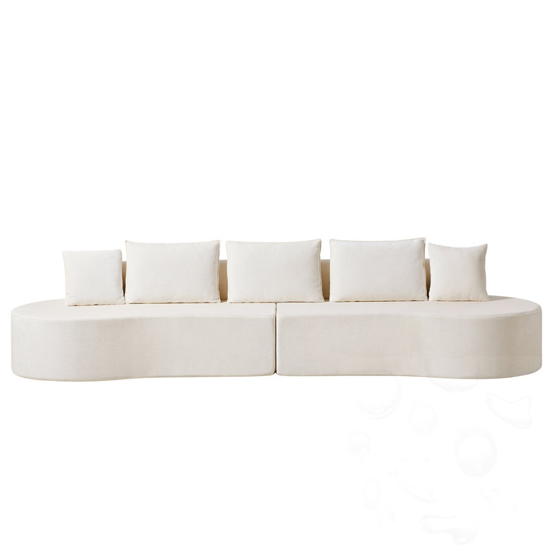 Canapé modulaire courbé avec coussins, Polyester beige