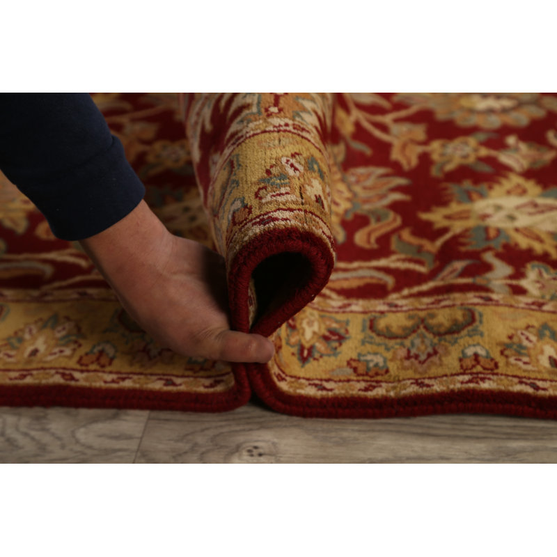 Tapis de couloir rouge noué à la main de conception unique 2 pi 6 po x 9 pi 7 po