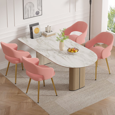 Ensemble de 2 chaises de salle à manger en velours, chaises de cuisine rembourrées avec accoudoirs et dossier creux, chaise d'appoint moderne avec pieds en métal doré, chaise d'appoint de style Mid-Century avec siège rembourré doux pour salle à manger, salon, meuble-lavabo et chambre à coucher