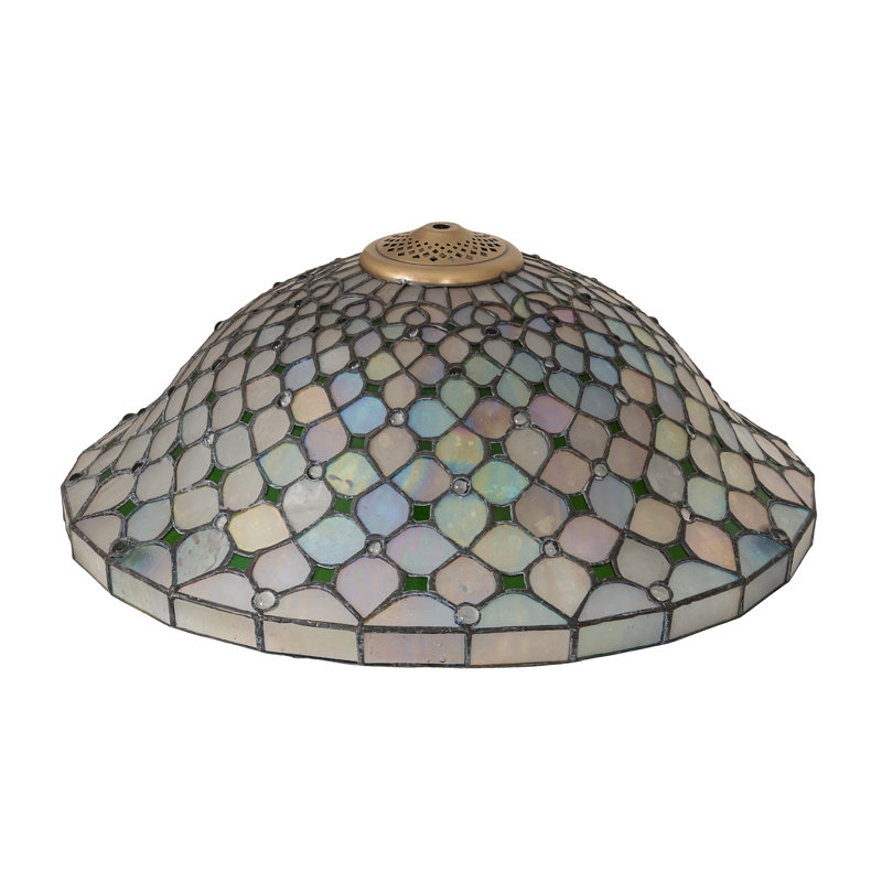 Meyda Tiffany & Stained Glass Bowl Lamp Shade, Ivory/Ivy Green/Brushed Brass