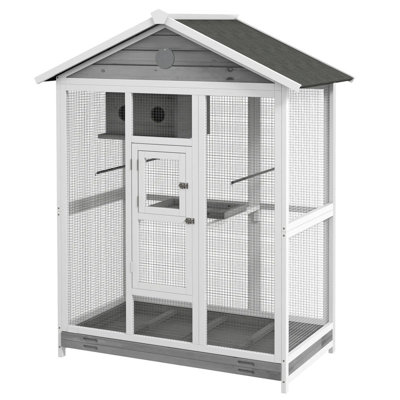 64.5 Inch Wooden Flight Bird Cage Aviary with 4 Perches, Nest and Slide-Out Tray for Pet Birds