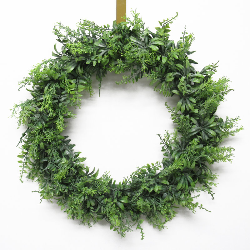 Couronne de fougères artificielles, H 14 po x l 14 po x P 3,75 po