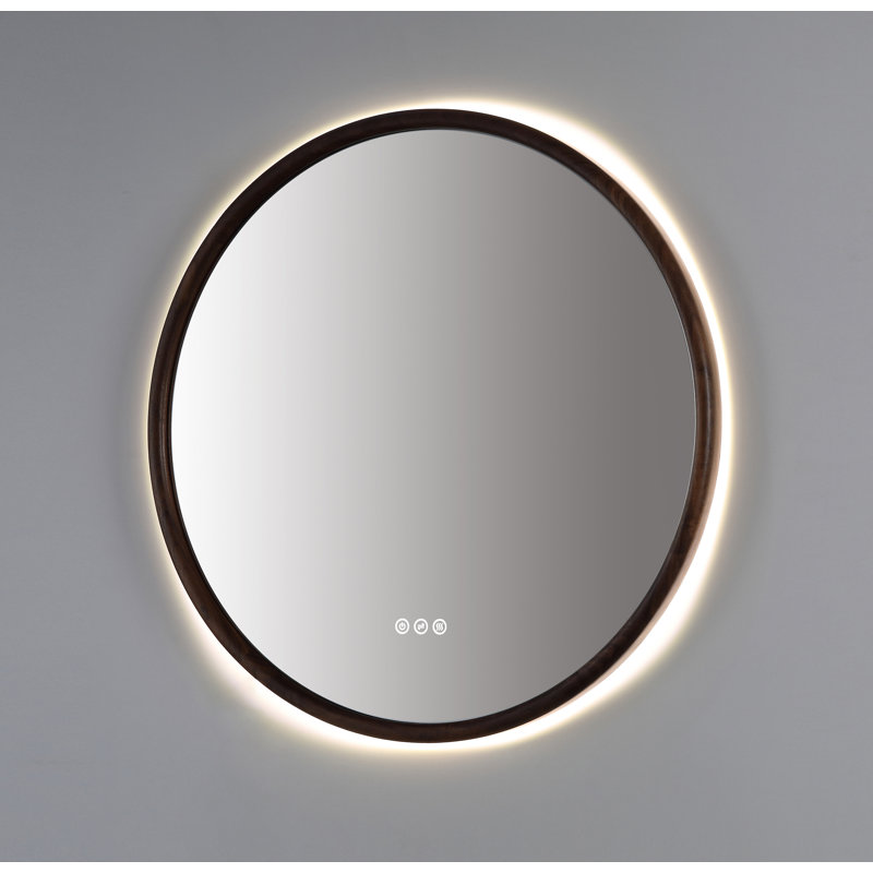 Zen LED Mirror, 29.52" x 29.52", Round, Walnut