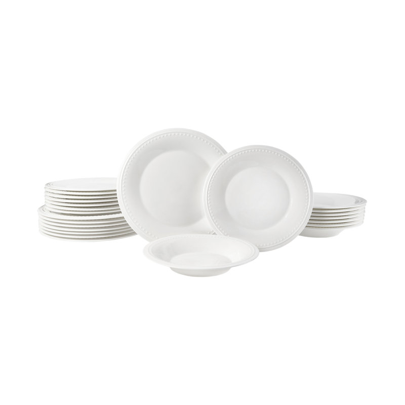 Fitz and Floyd Nevaeh White Classic Bead 24-Piece Bone China Dinnerware Set, Service For 8