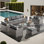 Ensemble de conversation d'extérieur 8 personnes sans assemblage Cassville, ensemble de conversation modulaire en osier avec coussins, ensemble de canapé de patio toutes saisons avec table de foyer d'extérieur pour jardin