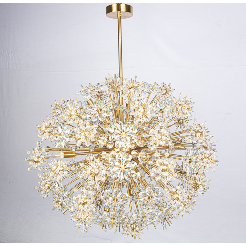 Lustre sphérique clair Spoutnik Stella, Nickel poli, Transparent, 48” Wide x 46” Height