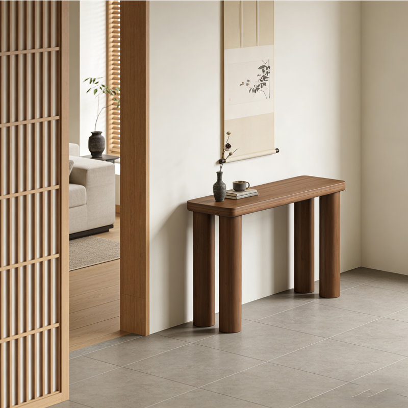Console en bois massif de style médiéval, H 30,3 po x l 62,9 po x P 15,7 po, Brun