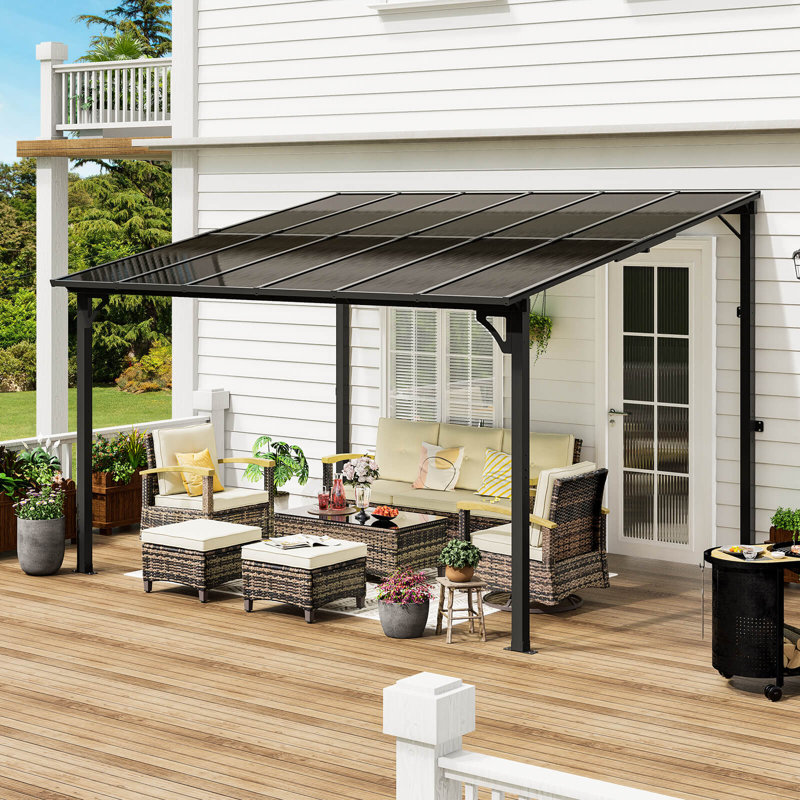 Gazebo, Wall Mounted Gazebo, Lean To Metal Awnings Gazebos, Gazebo Pergola With Sloped Roof, Outdoor Patio Gazebo Awning For Backyard, Deck