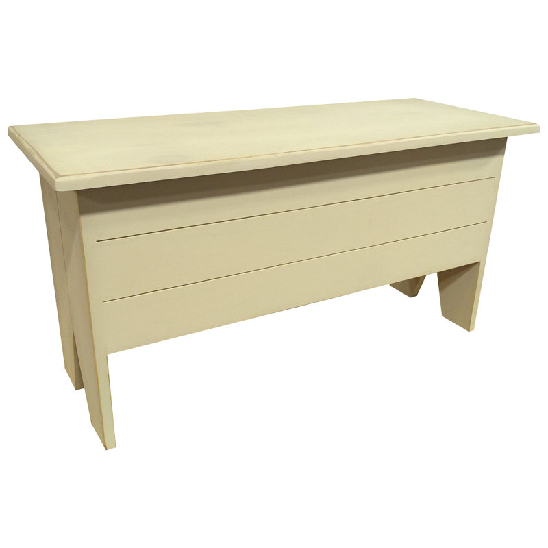 Banc de rangement en bois massif Kalki, Vieux crème, H 18,5 po x l 36 po x P 14,5 po