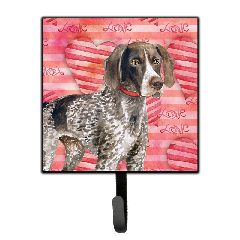 Saadet Metal Wall Organizer with Key Hooks, Pink/Brown, German Shorthaired Pointer