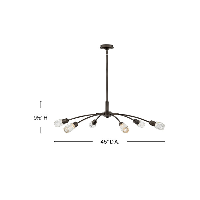 Atera 6 - Light Steel Dimmable Sputnik Modern Linear Chandelier, Black Oxide, 9.5" H x 45" W x 45" D