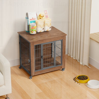 Meuble de caisse robuste en bois avec roulettes, 2 portes et cage en métal pour petits chiens, idéal pour l'intérieur et pour soulager l'anxiété
