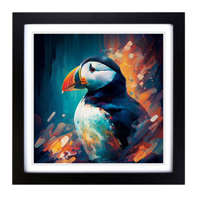 Puffin Abstract - Single Picture Frame Print on Wood
