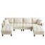 Canapé modulaire en velours côtelé beige en forme de U de 122,5 pouces avec 2 coussins et deux repose-pieds, pieds de chaise en plastique pour la maison-1407102784-1407102785