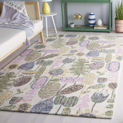 Jardin Hand Tufted Wool Cotton Floral Rug in Blue/Pink