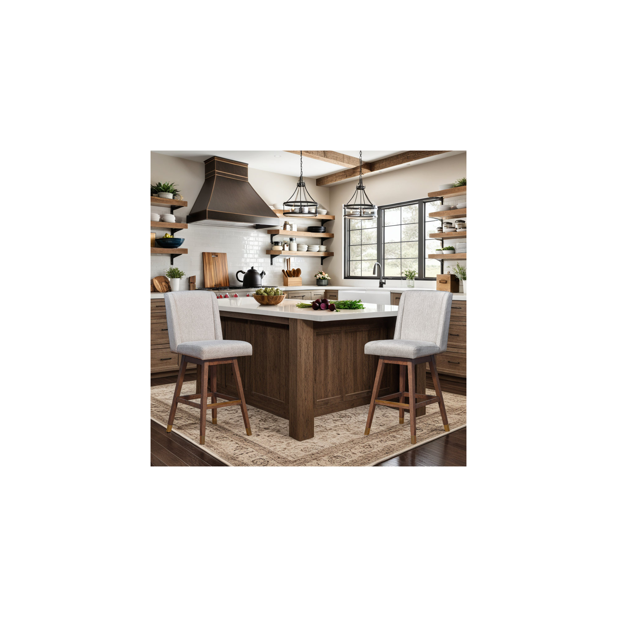 Albemarie Swivel Stool, Counter Stool (26” Seat Height), Brown, Taupe Performance