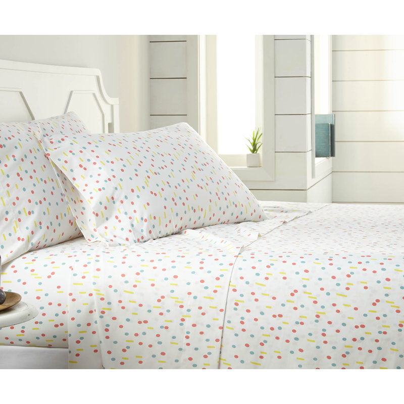 Ensemble de draps en microfibre à pois Vilano Choice, Blanc, Simple
