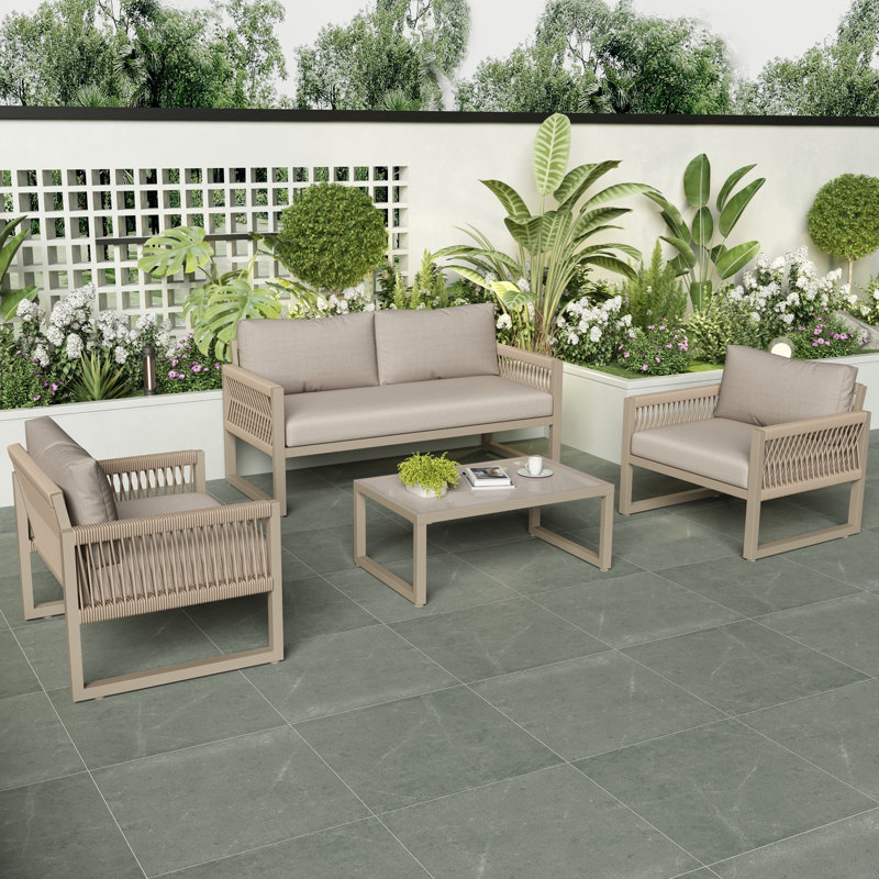 Outdoor Patio Furniture Set - Galvanized Iron Frame, Thick Plush Cushions, Weather Resistant