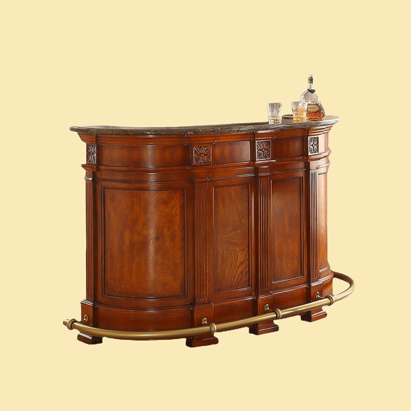 Retro minimalist solid wood bar table with a marble top