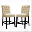 Ensemble de 2 chaises de salle à manger rembourrées en chenille beige et noir antique