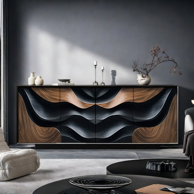 Carved Solid Wood Four-Door Sideboard