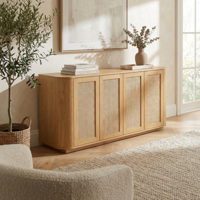 Buffet Wave avec portes en rotin pour le rangement dans la cuisine, la chambre à coucher ou le vestibule