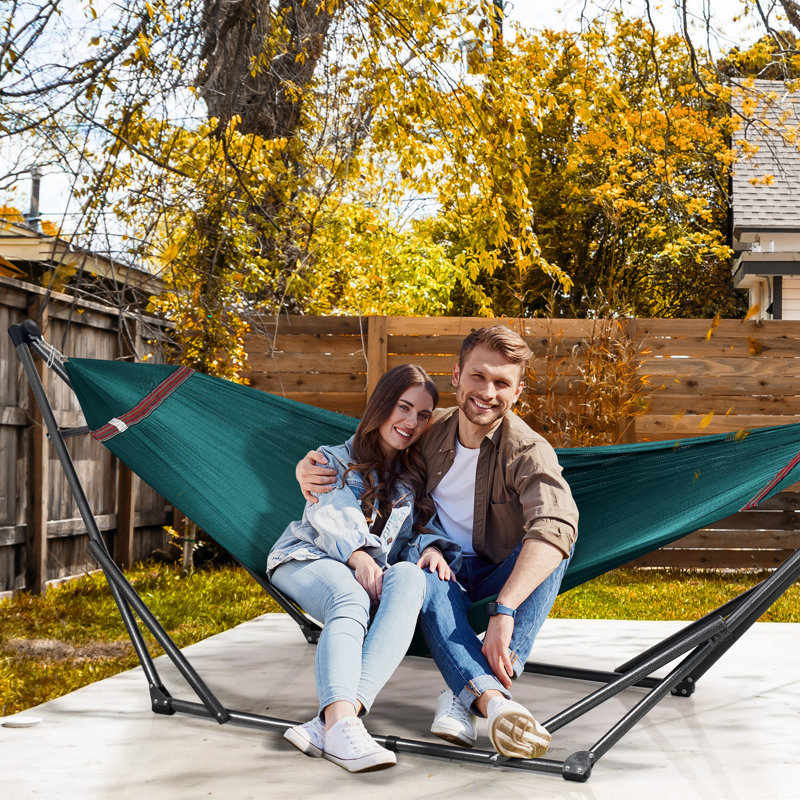 Tranquillo Foldable Hammock Stand, 600 lbs Capacity Double Hammock Stand for 2 Persons, Premium Steel Stand and Breathable Polyester Hammock Net, Peacock