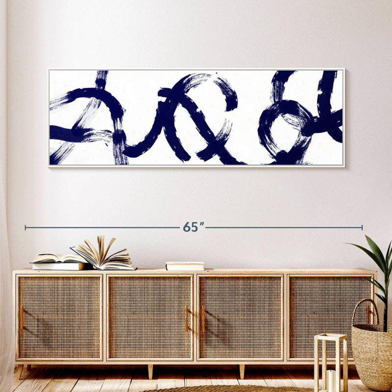 Coups d'un bleu profond, 57" X 19", Cadre flottant blanc