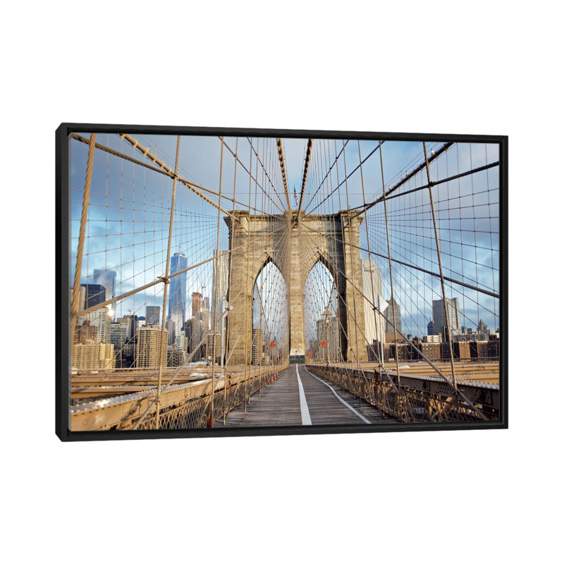 " Brooklyn Bridge III " Print, 18" H x 26" W x 1.5" D, Black Framed Canvas, No Mat
