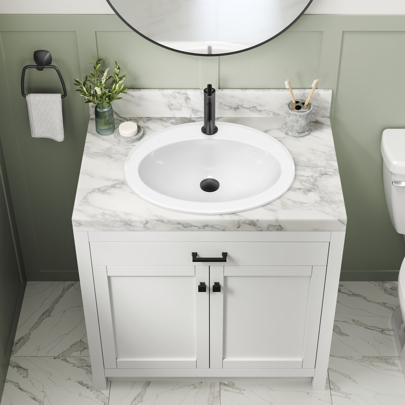 KRAUS Elavo. Oval Porcelain Ceramic Self-Rimming Drop In Bathroom Sink In White With Overflow Drain, KCT-101